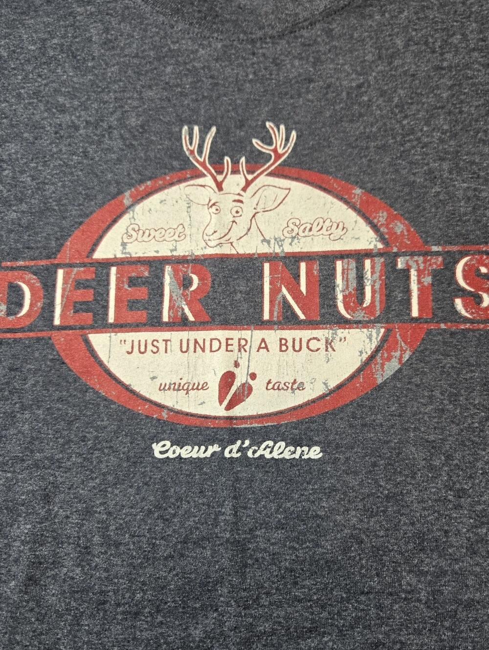 Coeur D'Alene Idaho Heather Gray Deer Nuts Under A Buck Shirt Size Large
